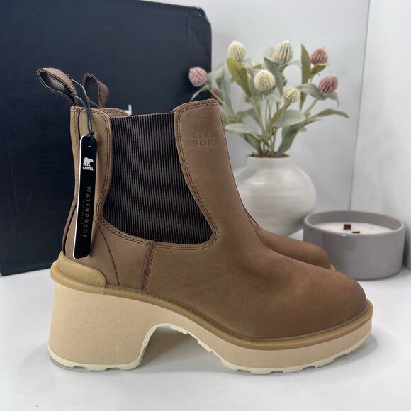 New Sorel Hi-Line Chelsea Heel Boots Umber, Ceramic NL4874-261 Women 7 NWB - Picture 3 of 11
